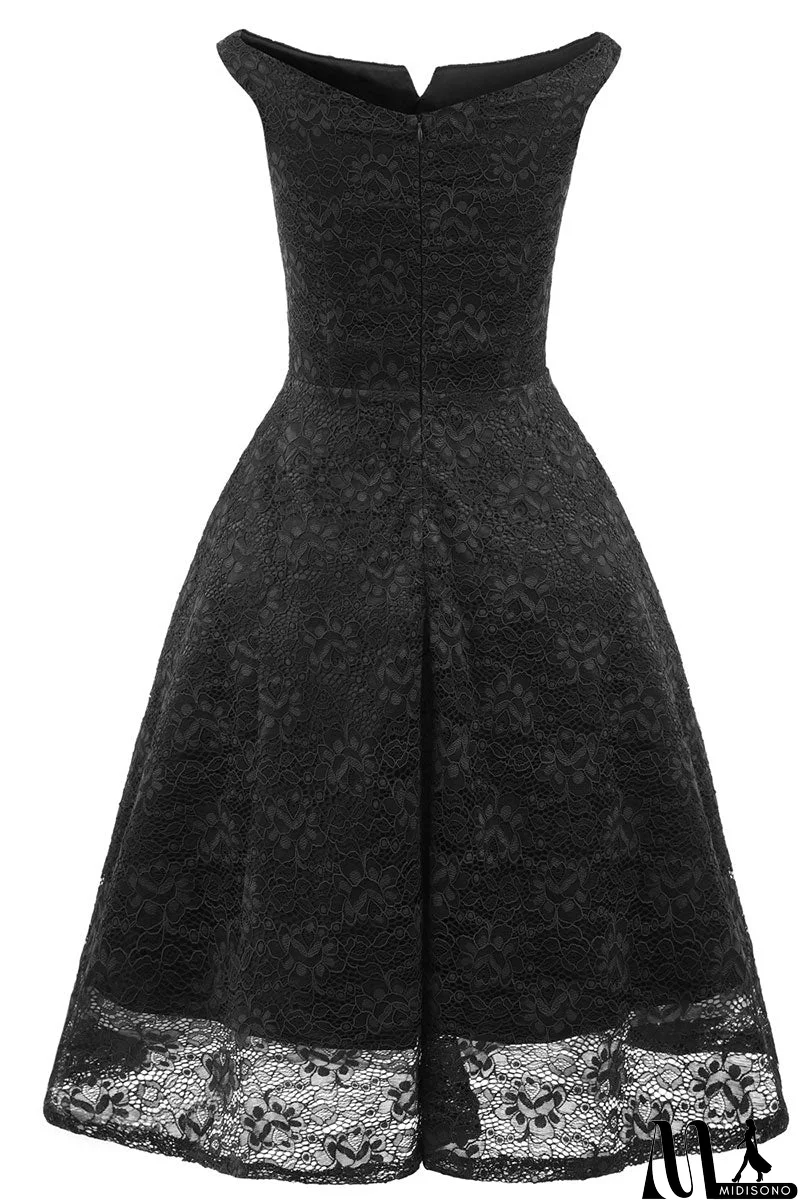 MidiSono - Black Off-the-shoulder Lace Homecoming Prom Dress