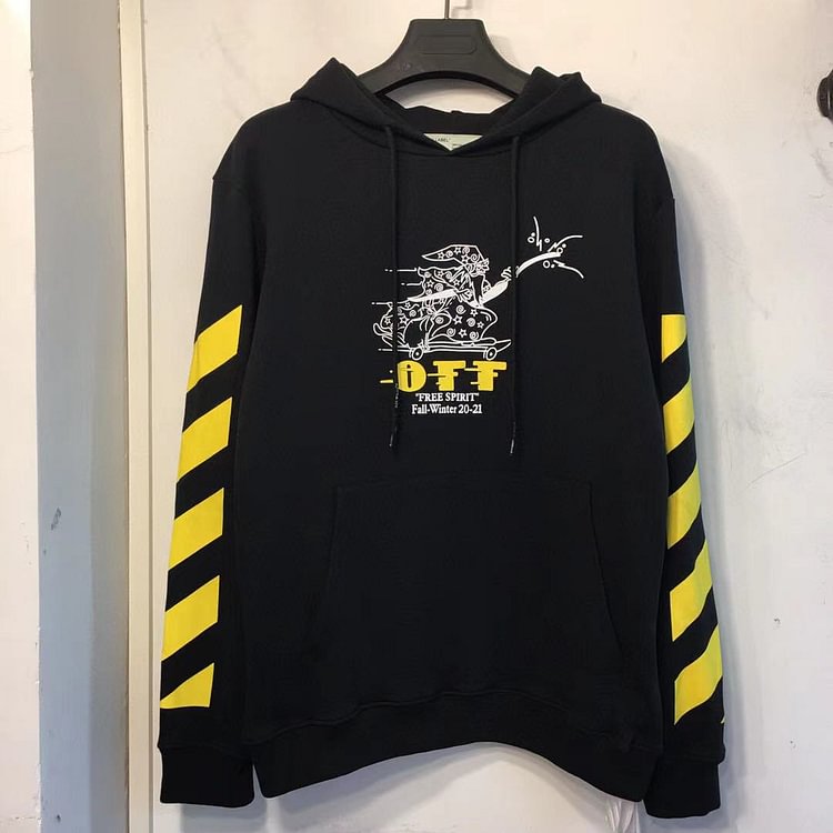 Off White Hoodie Early Spring Cartoon Skateboard Music Old Man Pattern Hooded Sweater