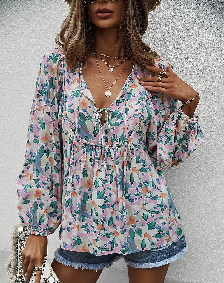 Clearance Women's Summer Floral Shirt Blouse Top Loose Boho Blouse