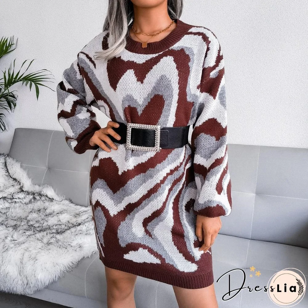 Heart Shape Color Block Knitting Dress