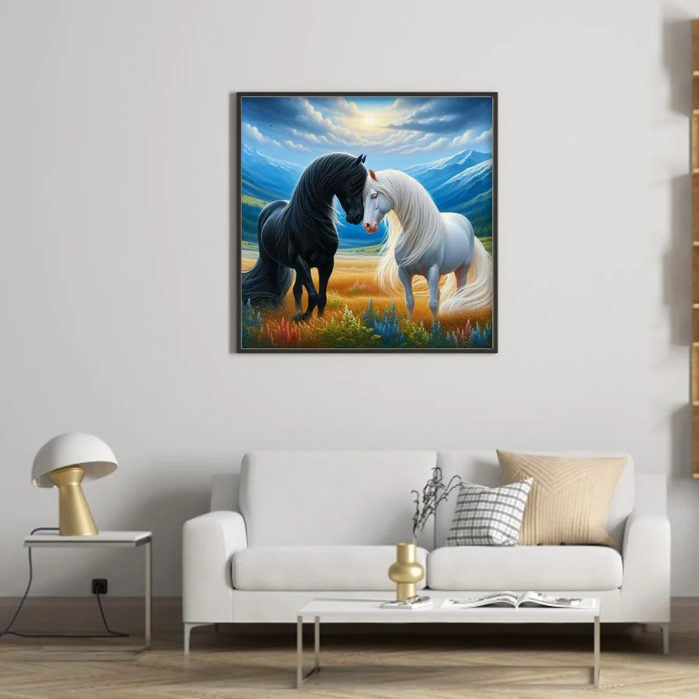 11CT Full Stamped Cross Stitch - Horses(Canvas|45*45CM)