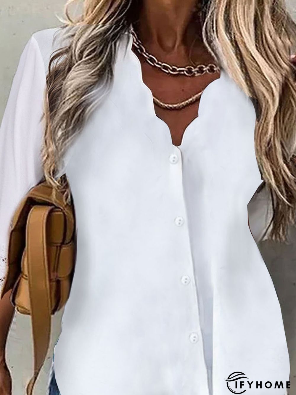 Plain color patterned button down Lace Cotton Shirt Top | IFYHOME