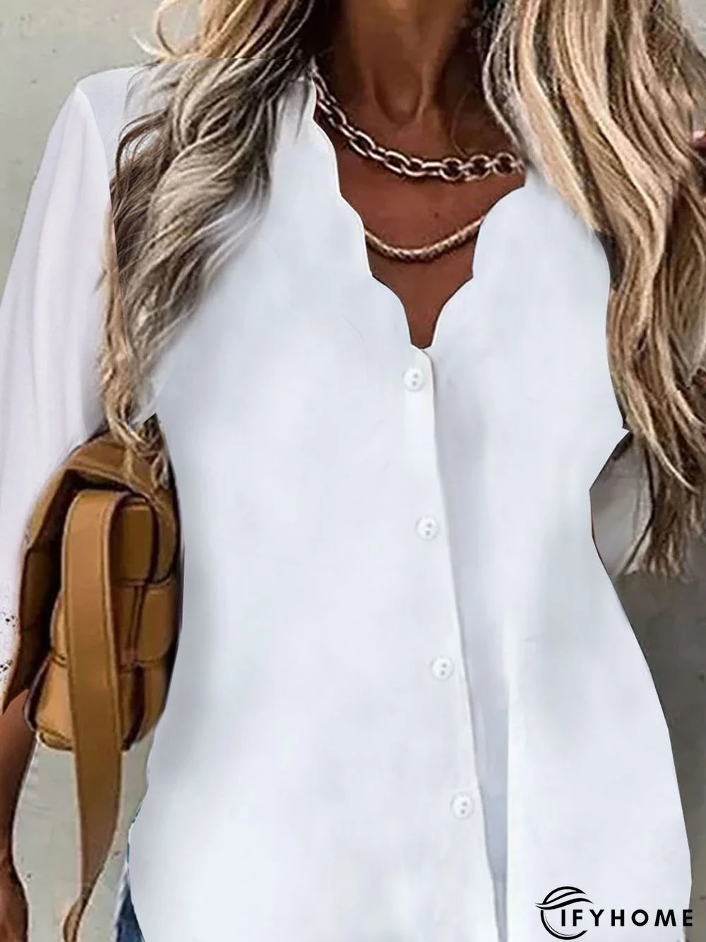 Plain color patterned button down Lace Cotton Shirt Top | IFYHOME