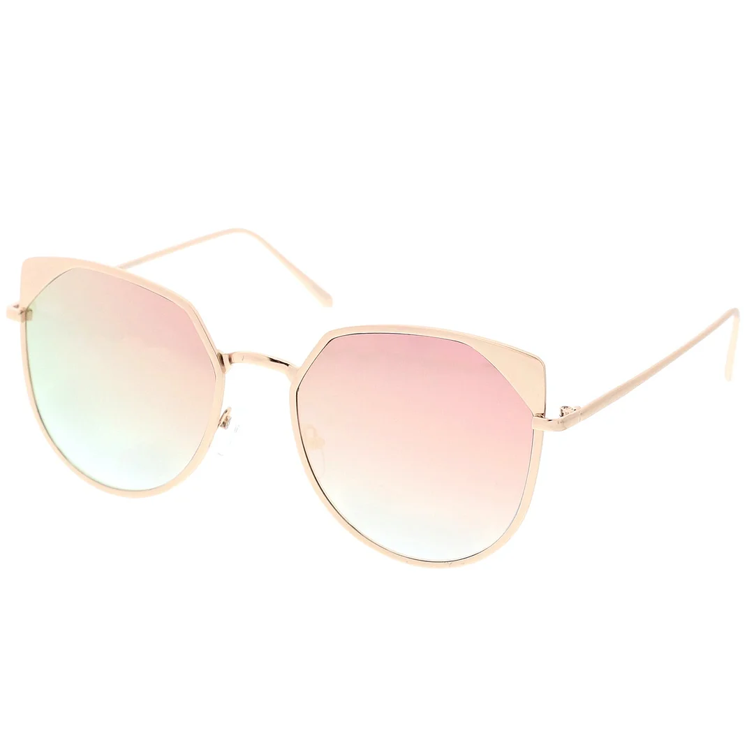 Women's Oversize Cat Eye glasses With Colored Mirror Flat Lens 59mm