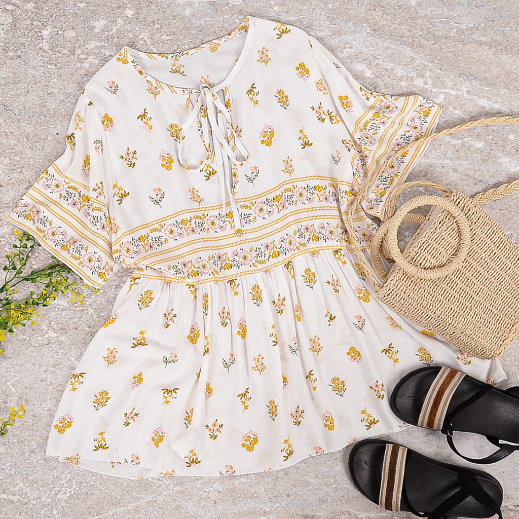 Soft Floral Print Gathered Blouse