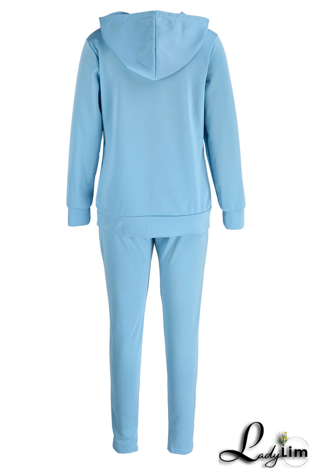 Blue Fashion Casual Letter Print Patchwork Hooded Collar Long Sleeve Two Pieces