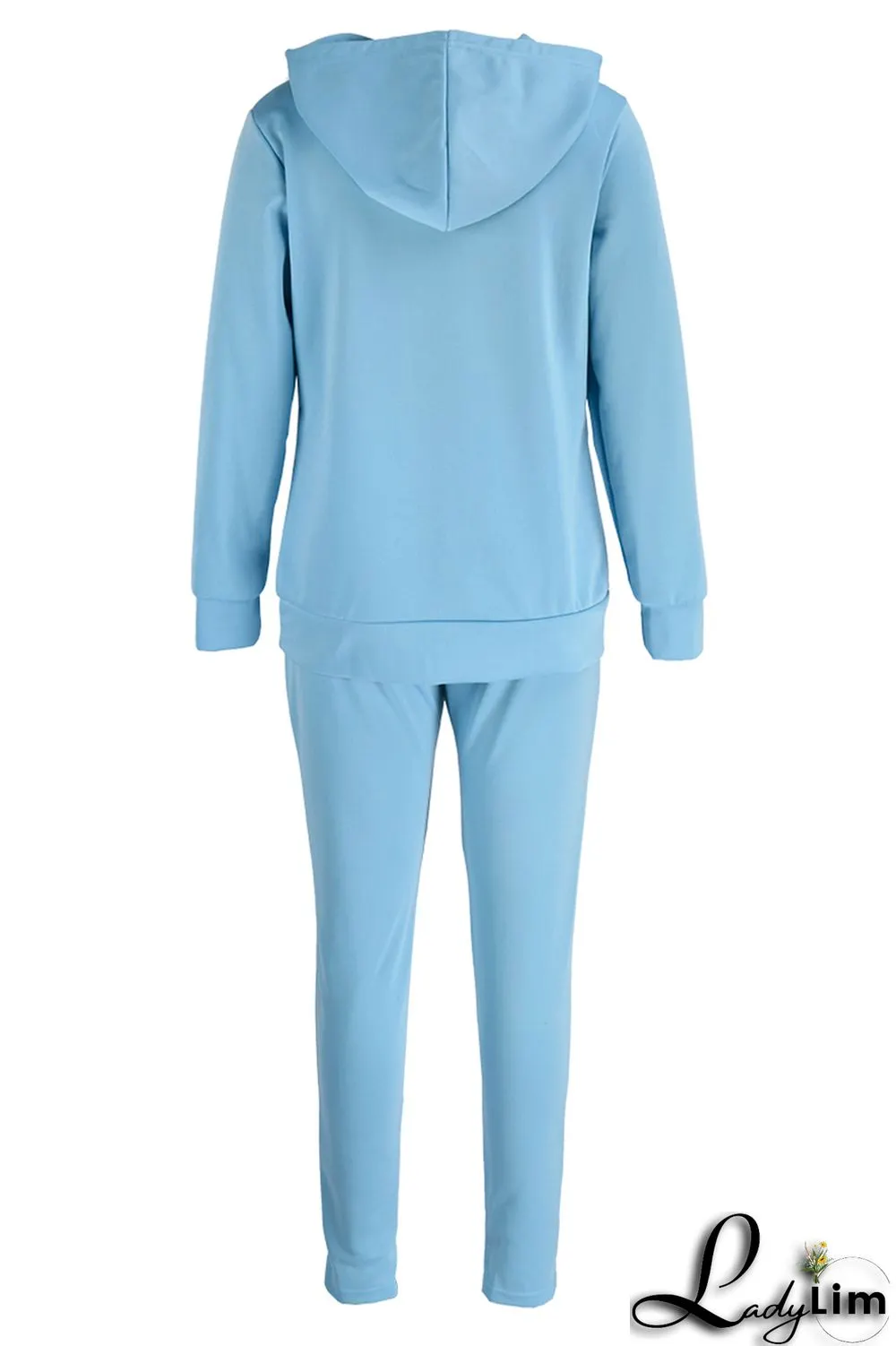 Blue Fashion Casual Letter Print Patchwork Hooded Collar Long Sleeve Two Pieces