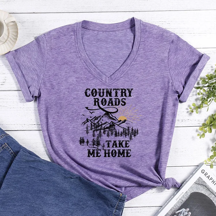 Country Roads Take Me Home Camping V-neck T Shirt