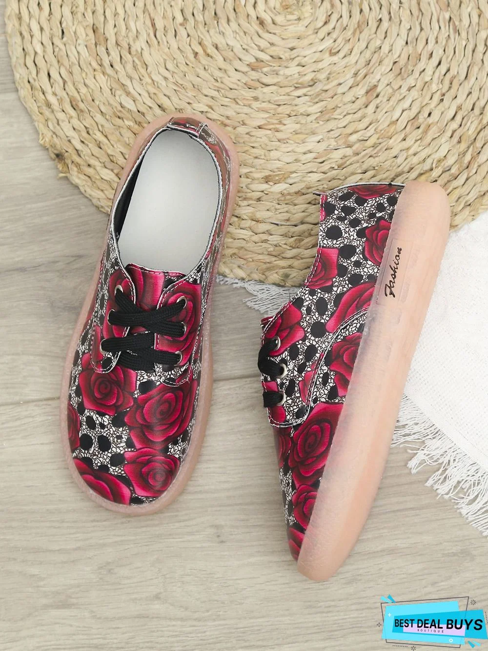 Floral Pattern  Lace-up Front Flat Shoes