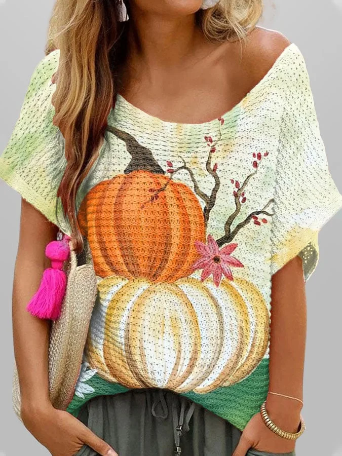 Women's Autumn Stacked Pumpkin Print T-Shirt
