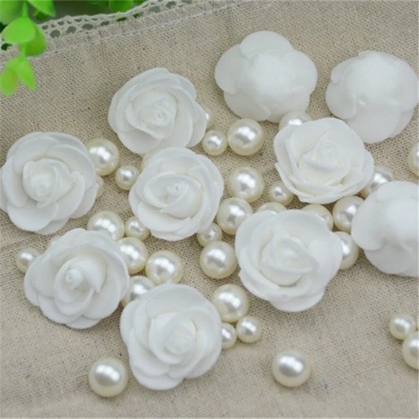 50PCS/Lot Artificial Mini PE Foam Rose Flower Head Handmade DIY Wedding Home Decoration DIY Scrapbooking Fake Flower Kiss Ball