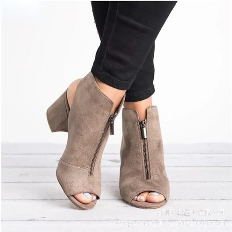 Canrulo New Fashion Women's Plus Size Fish Mouth Chunky Heel Sandals Elegant Medium Heel Women's Shoes Comfortable Peep Toe Shoes