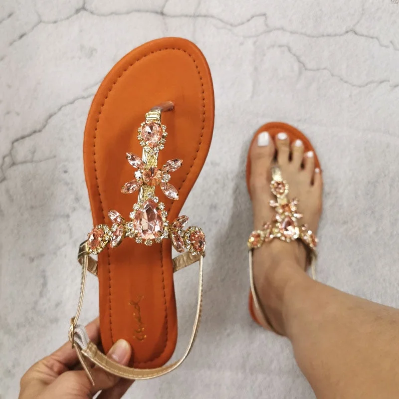 Vstacam  2022 Trendy Summer Women's Shoes Large Size Beautiful Crystal Shiny Flat with Female Sandals  Bohemia Back Strap Footwear