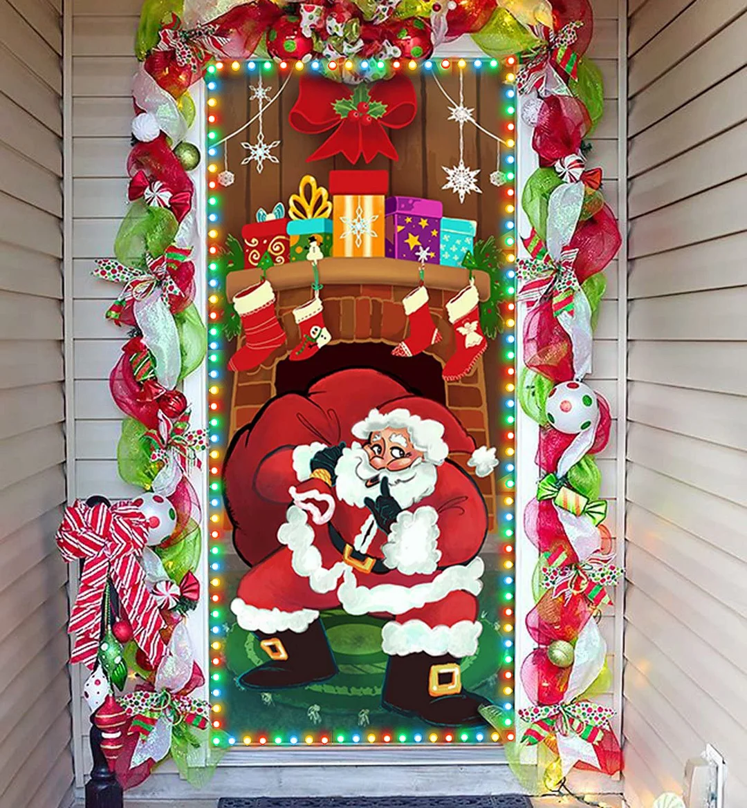 Christmas Santa with Gifts Window Door Cover Holiday House Decoration 