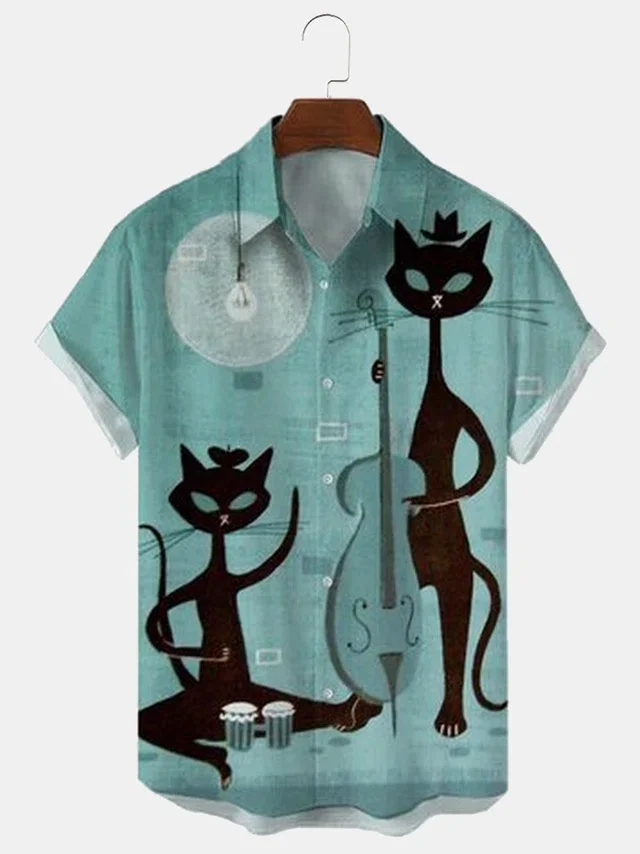 Cat Short Sleeve Shirt Collar Shirts Tops