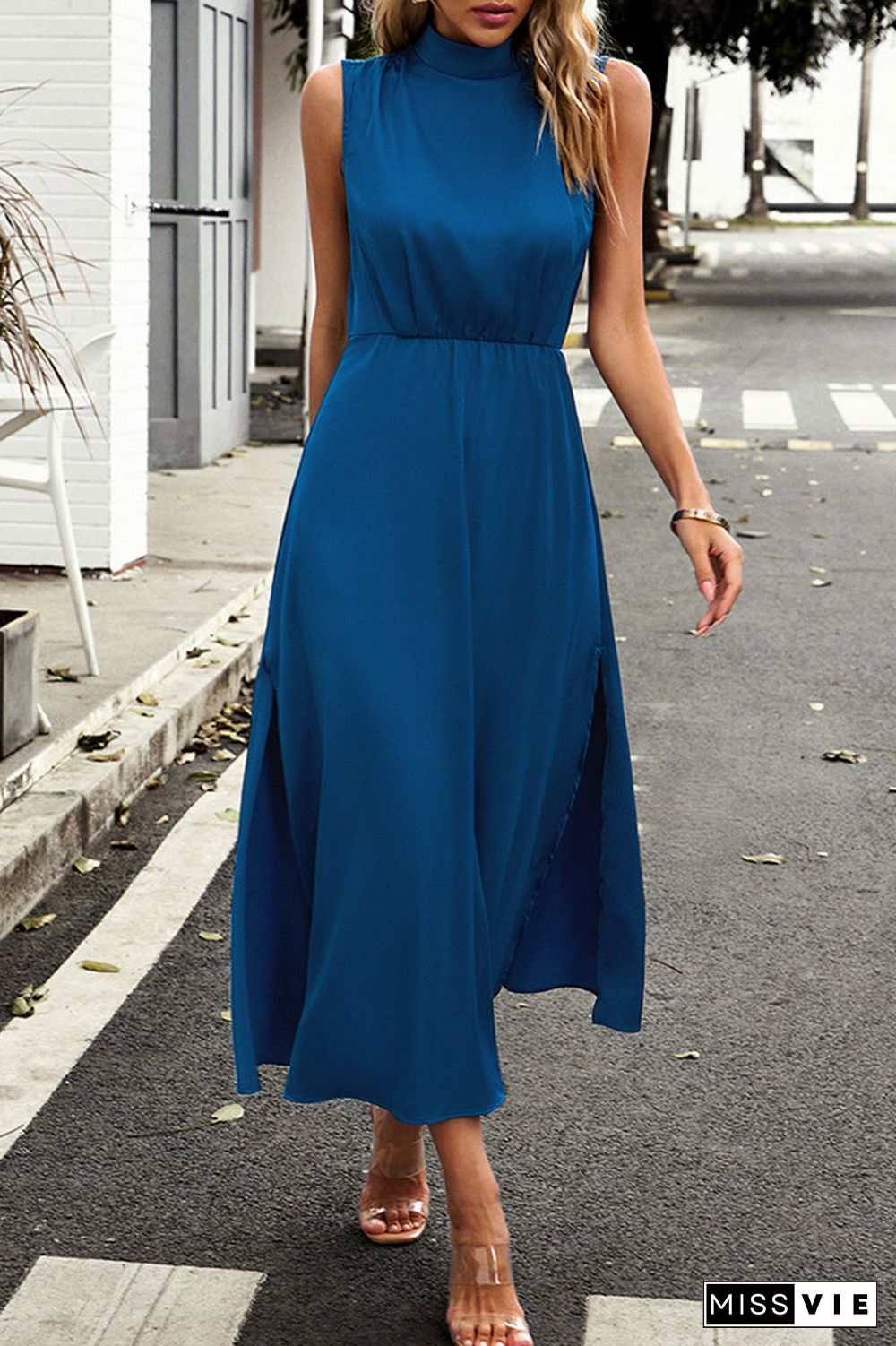 Elegant Solid Half A Turtleneck A Line Dresses