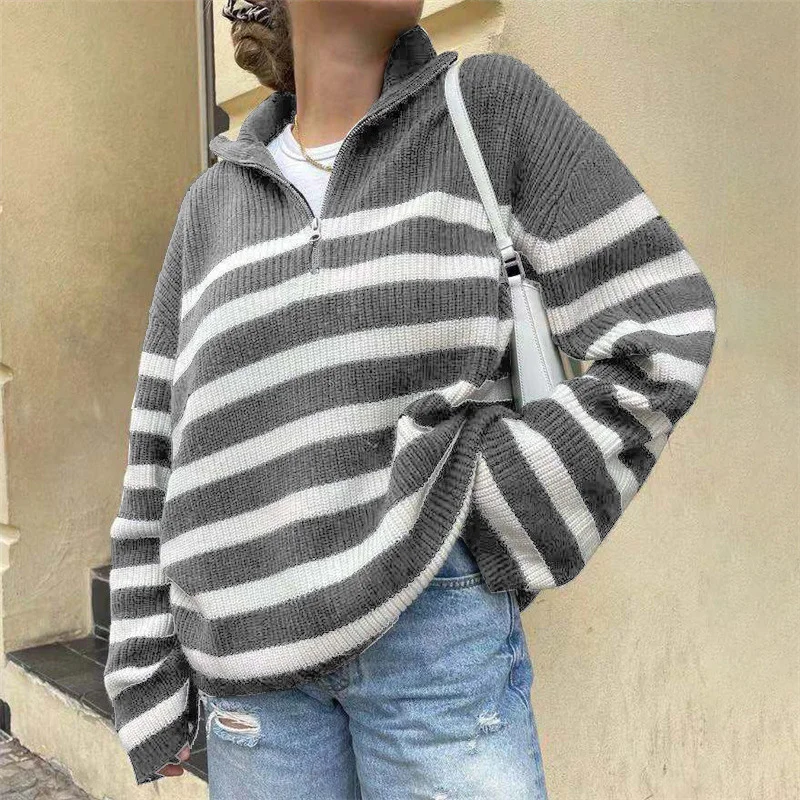 Striped Pullover Zip Sweater