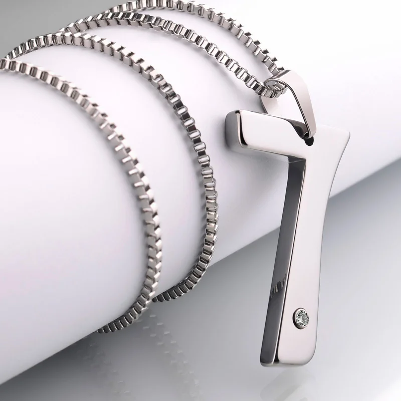 Women's Or Men's New Fashion Number Seven CZ Stone Inlay High Polished Tungsten Pendants Stainless Steel Chain Necklace for Jewelry Gifts For Mens And Womens