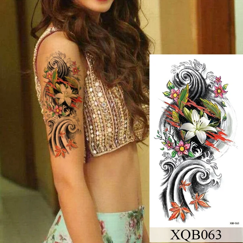 Waterproof Temporary Tattoo Sticker Old School Mermaid Flash Rose Tattoos Body Art Arm Fake Tatoo Women Men