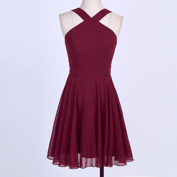 Women Ladies Chiffon Criss-cross Shoulder Straps Bridesmaid Short Dress Evening Prom Gown - Shop Trendy Women's Fashion | TeeYours