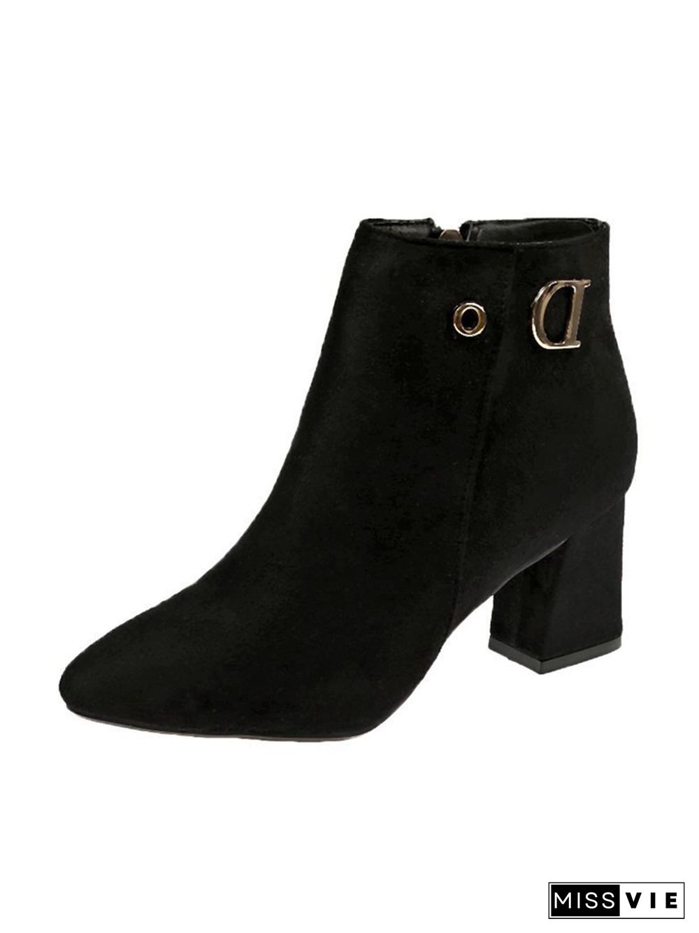 Side Zip Faux Suede Pointed Toe Chunky Heel Booties
