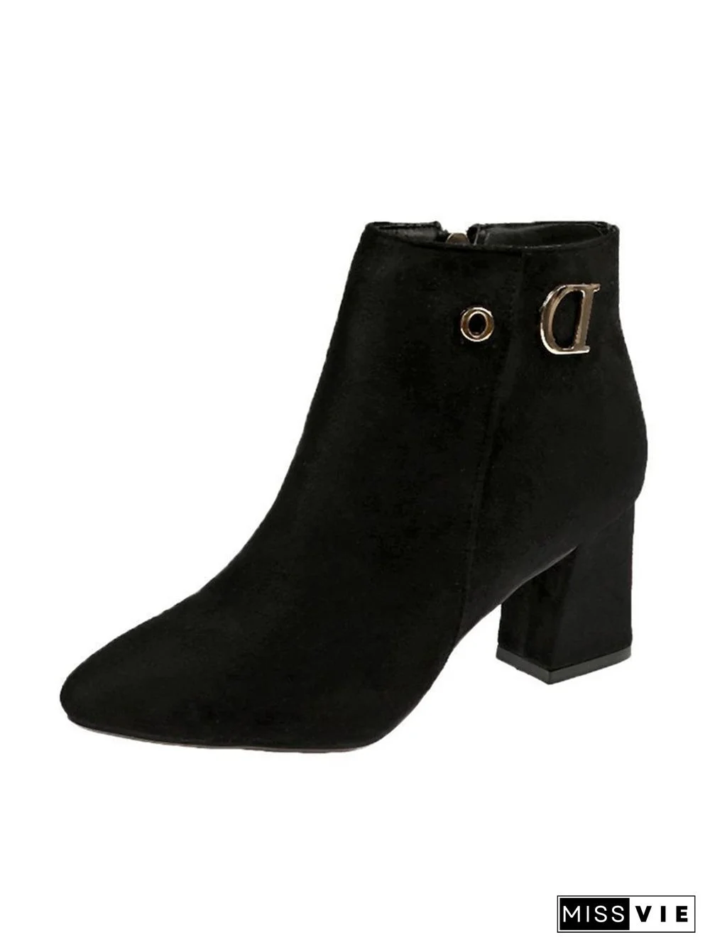 Side Zip Faux Suede Pointed Toe Chunky Heel Booties