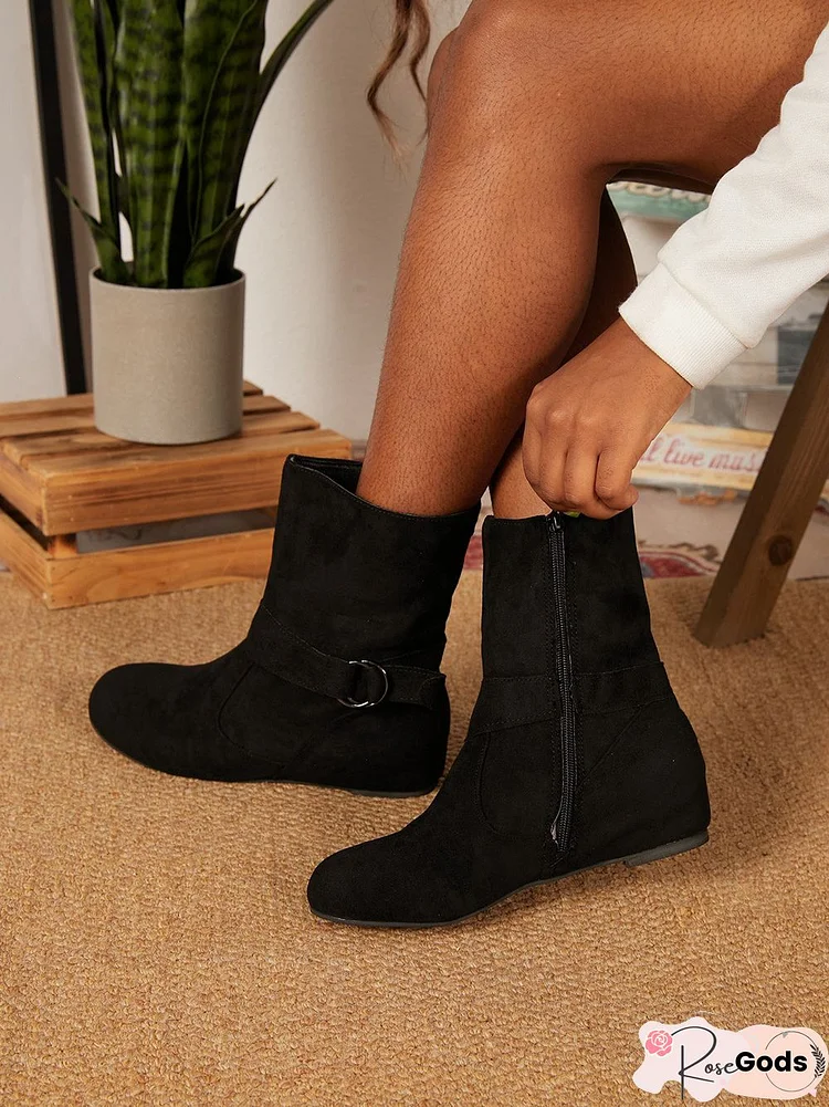 Plain Buckle Zipper Casual Inner Heightening Boots