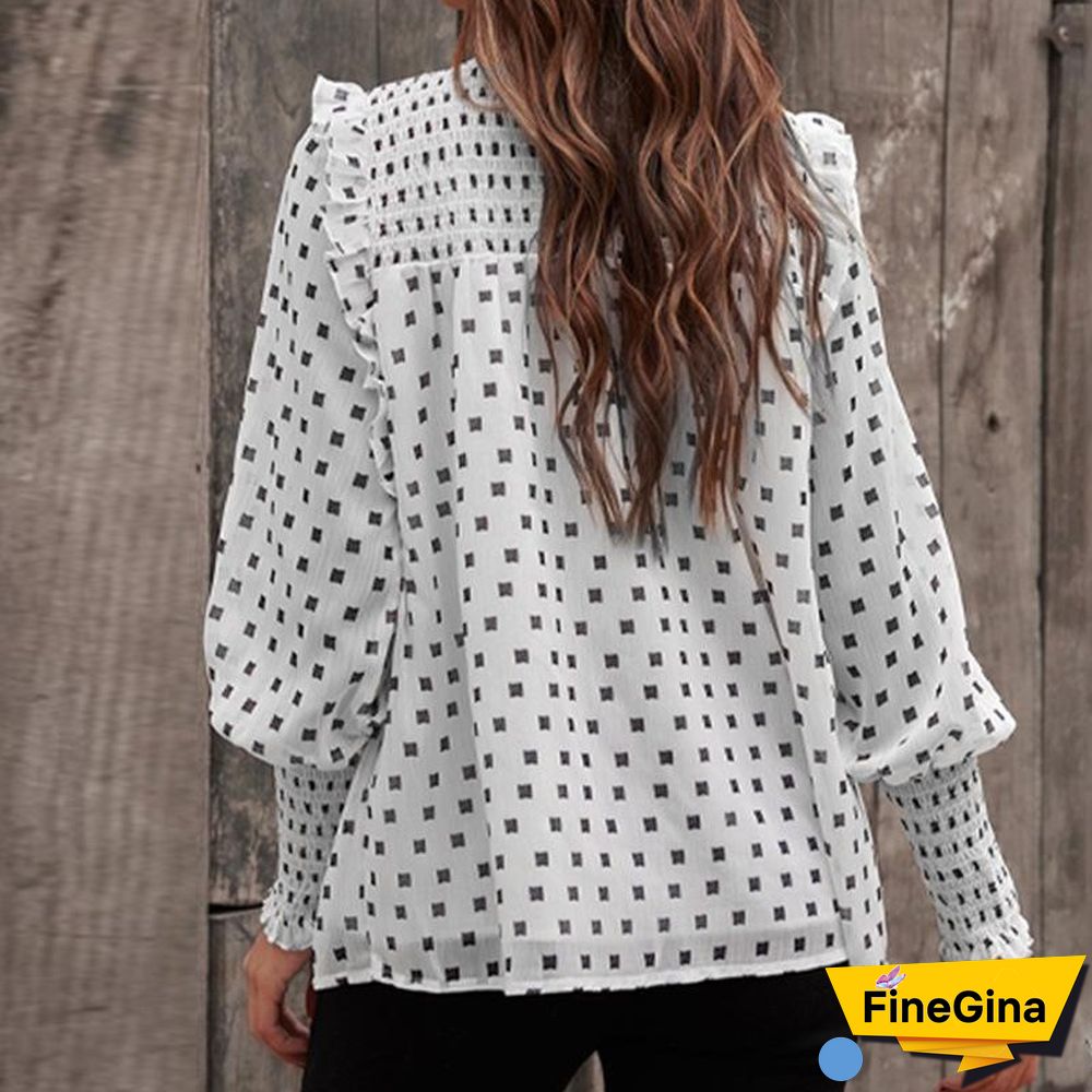 Grid Ruffle Chiffon Top