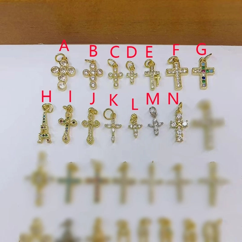 1 Pc/Package Copper Zircon 18K Gold Plated White Gold Plated Cross Tower Polished Pendant Jewelry Accessories