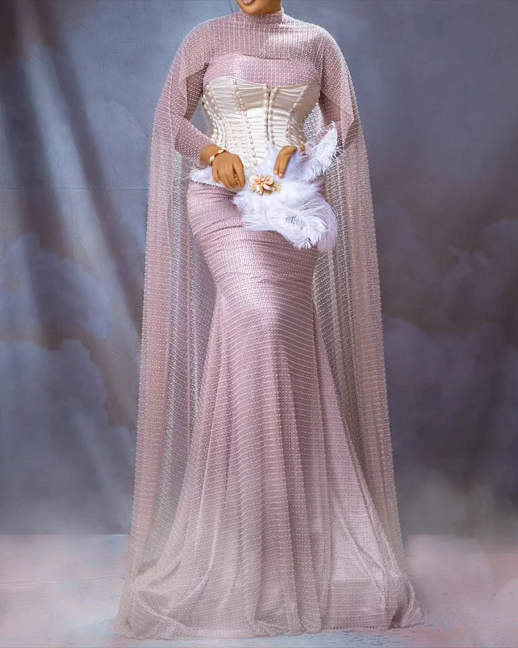 Women's Mesh Shawl Sequin Dress