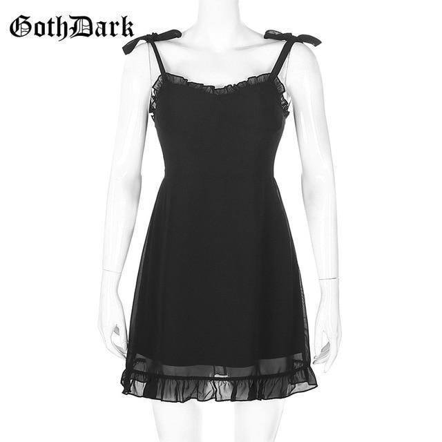 Goth Dark E-girl Sweet Black Summer Mini Dresses Gothic Bandage Backless Women Sexy Mesh Wrap Sundress Bodycon Y2K Clothing