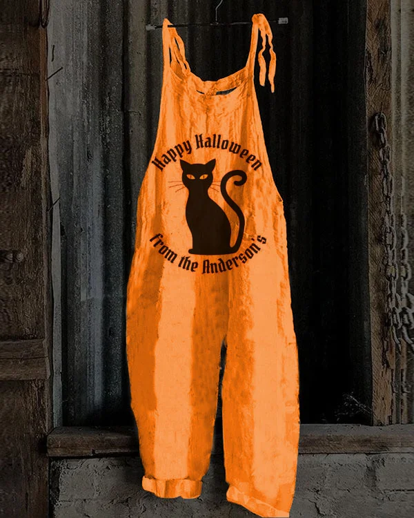 Women's Halloween Night Pumpkin Cat Jumpsuit