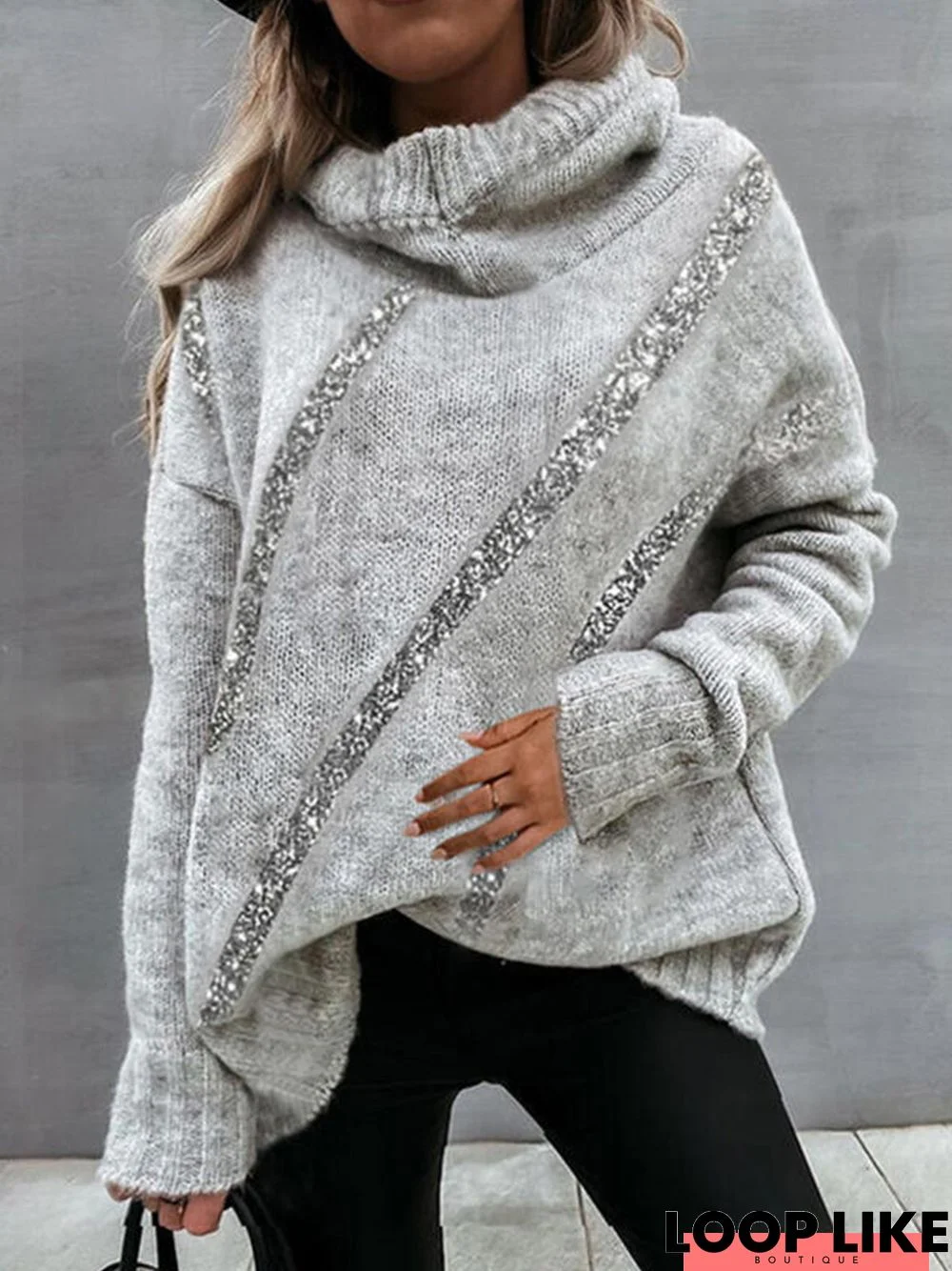 Geometric Loose Casual High Neck Sweater