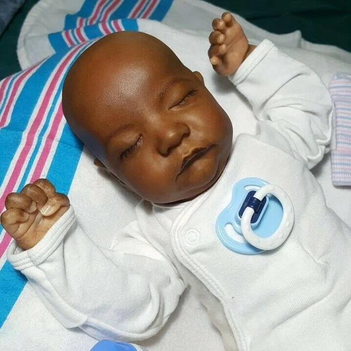  Black Baby Boy Doll Abra 20" Soft Weighted Body Lifelike Cute Handmade Silicone Reborn Sleeping Toddlers Doll Set,with Clothes and Pacifier - Reborndollsshop®-Reborndollsshop®