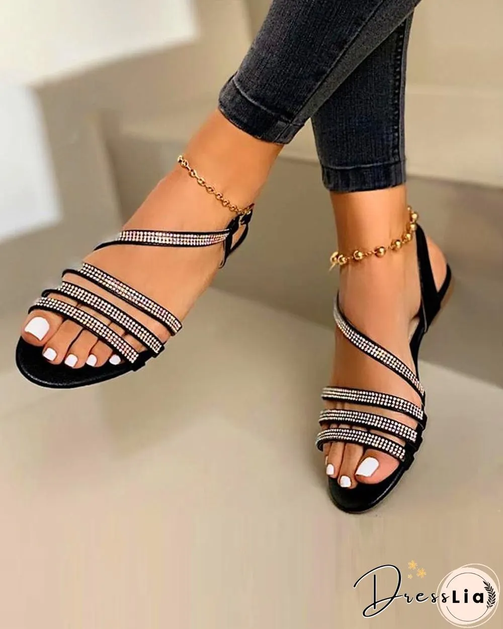 Embellished Strappy Flat Sandals