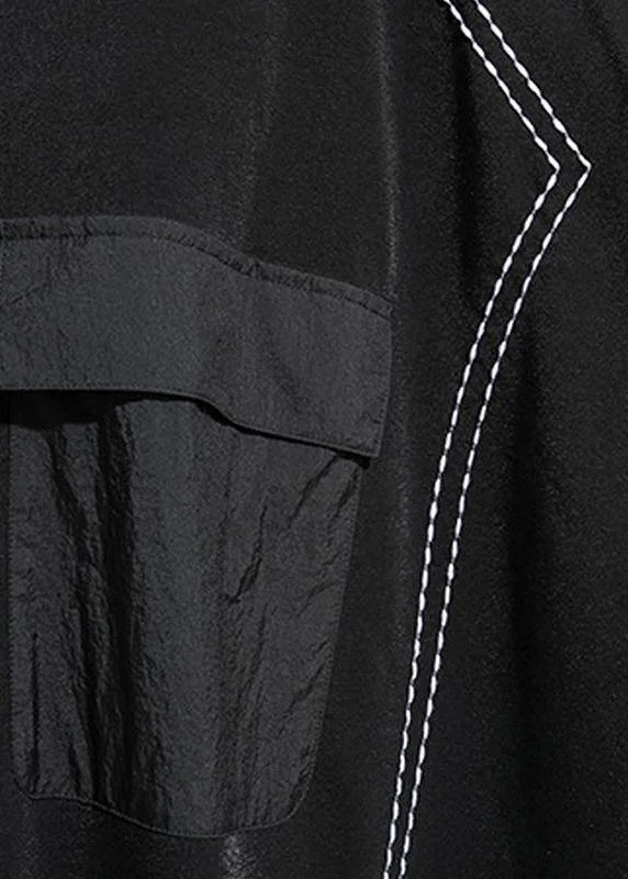 Loose Cotton Tunics Indian Personality Rectangular Frame Spliced Black Dress