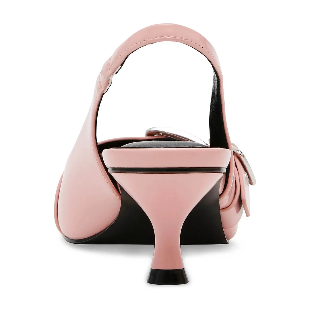Buckle Strap Pointed Toe Kitten Heel Pink Pumps with Slingback