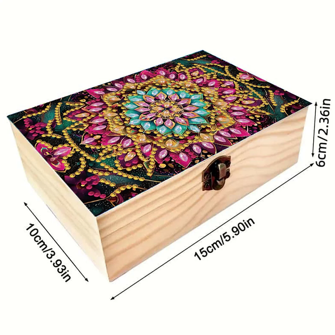 5D DIY Diamond Painting Handmade Wood Storage Box Crystal Storage Case (Mandala)