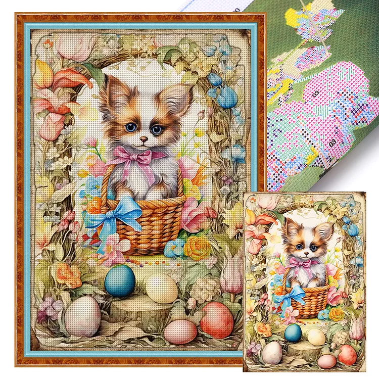Retro Poster-Easter Egg Puppy 11CT Stamped Cross Stitch 40*60CM