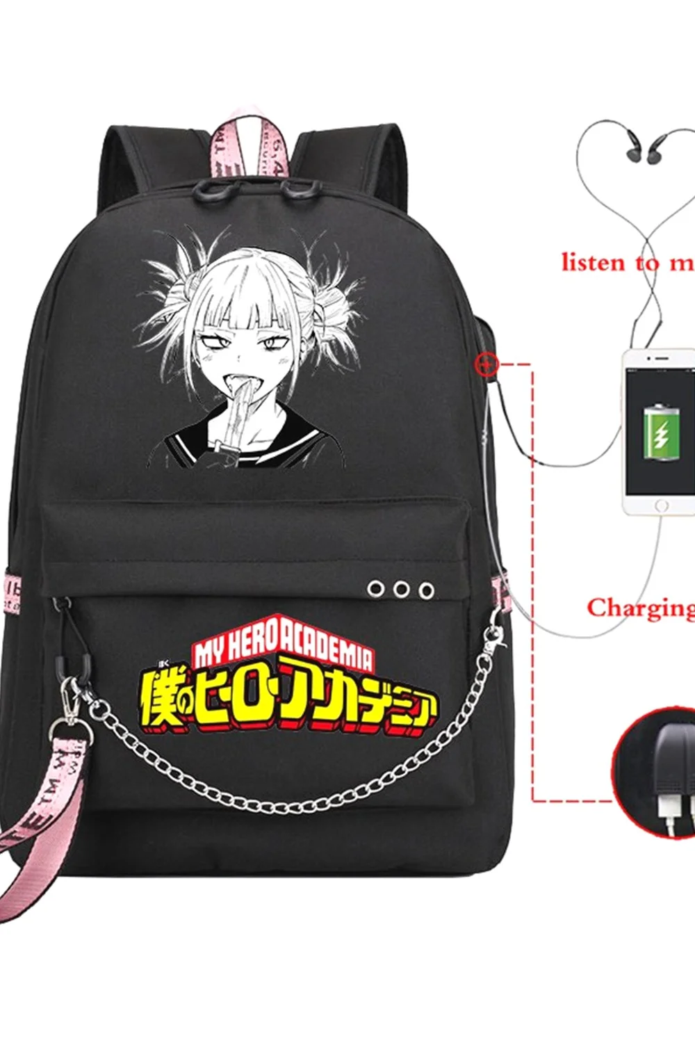  Boku No Hero Academia Himiko Toga Anime School Bag Mochila Usb Charging Backpack My Hero Academia Girls School Bag Mochila 921-1