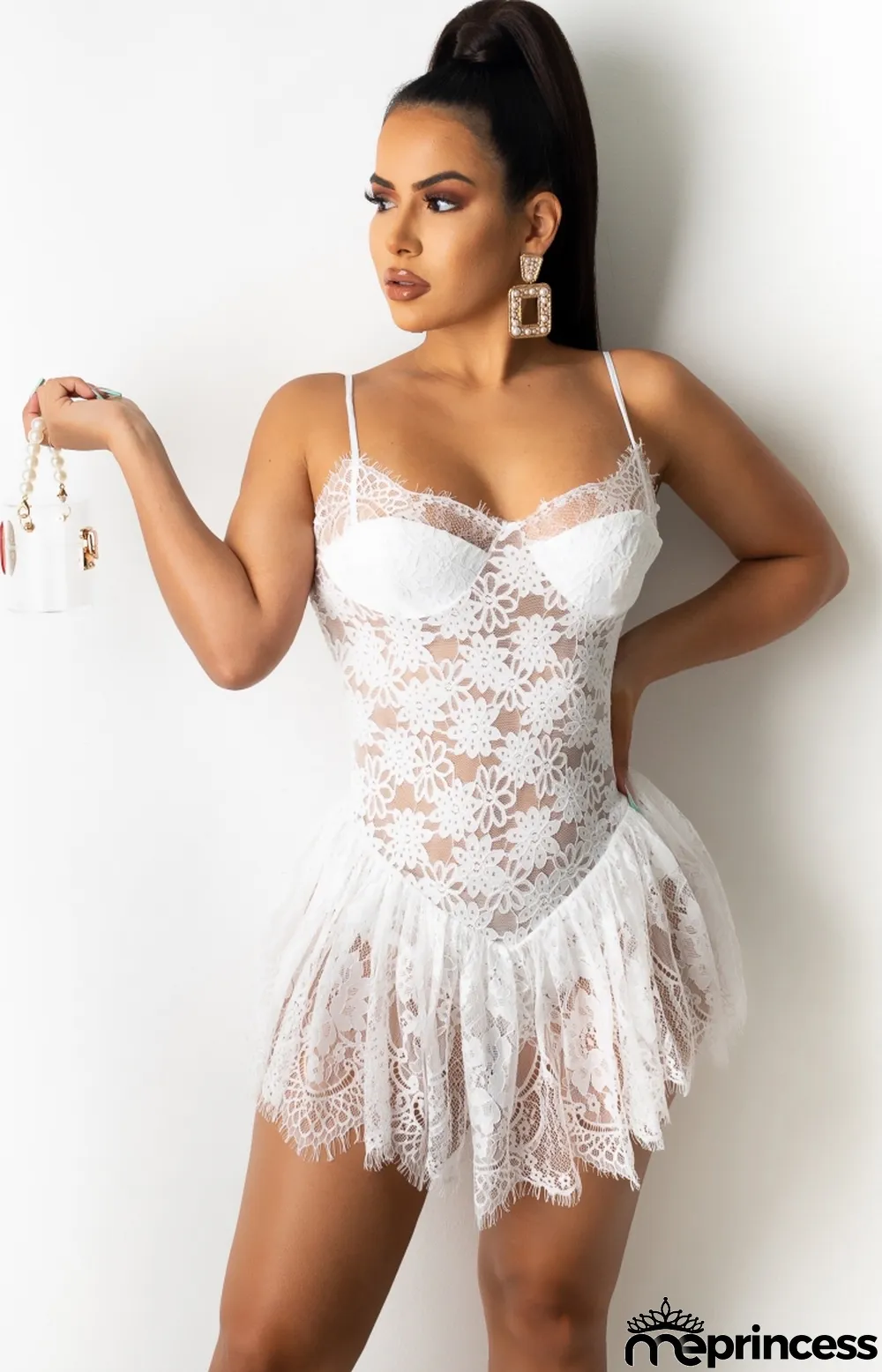 Summer White Lace Sexy Strap Party Dress