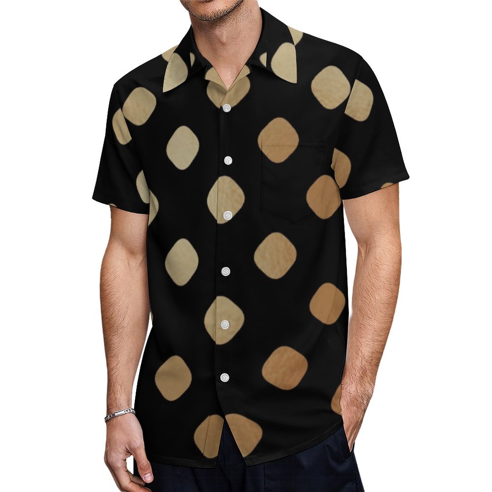 Elegant Modern Gold Gradient Rounded Tiles Pattern Hawaiian Shirt Mens Button Down Tropical Hawaii Beach Shirts