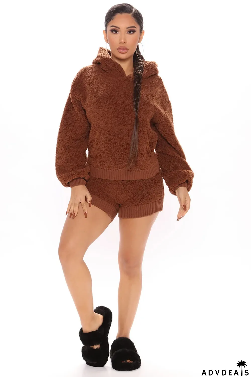 Casual Plush Thick Hooded Long Sleeve 2 Piece Sets