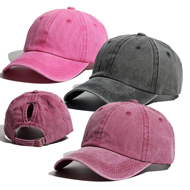 Baseball Cap Wash Cotton Curved Eaves Outdoor Sports Ladies Peaked Cap Ponytail Braid Cap Summer Sunscreen Hat