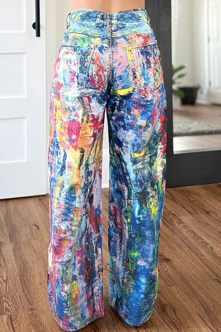 Plus Size Festival Multicolor Graphic Pocket Denim Straight Leg Jeans [Pre-Order]