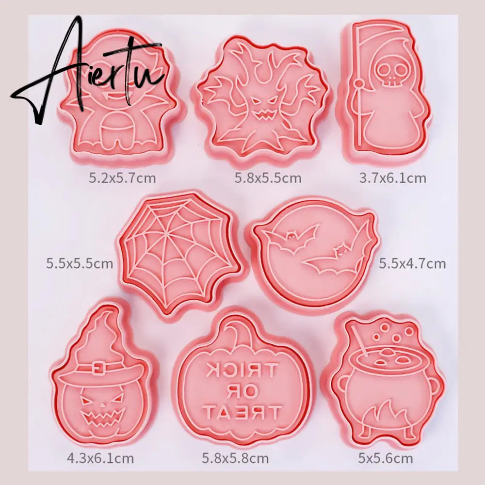 8Pcs/set Christmas Cookie Molds 3D Cartoon Pressable Christmas Biscuit Resin Mould Cookie Kitchen Baking Pastry Bakeware Tool Aiertu