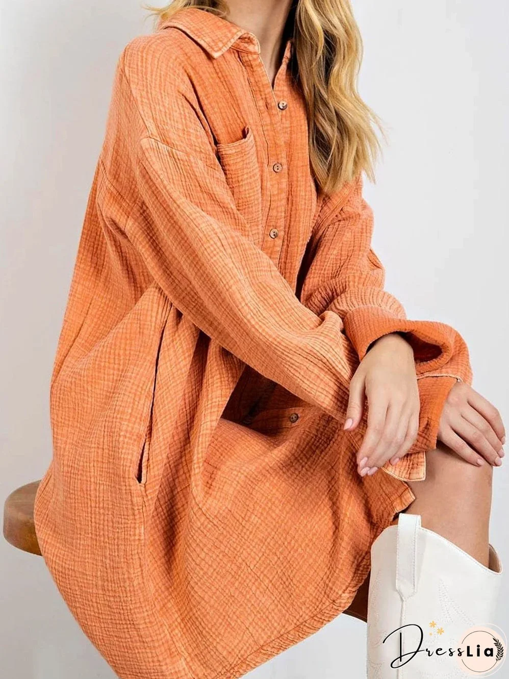 Long-Sleeve Gauze Dress