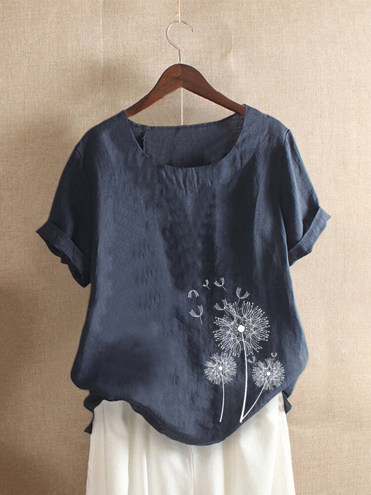 Flower Print Short Sleeve O neck Casual T shirt P1692084