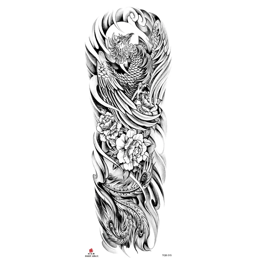 Full Arm Temporary Tattoo Wolf Lion Fish Horns Geometric Man Body Leg Rose Flower Phoenix Waterproof Sticker Cool Women Tatoo