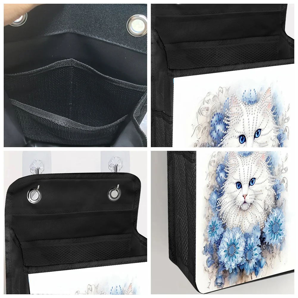 5D DIY Blue Cat Diamond Painting Hanging Storage Bag Diamond Art Organizer Box Home Decor 